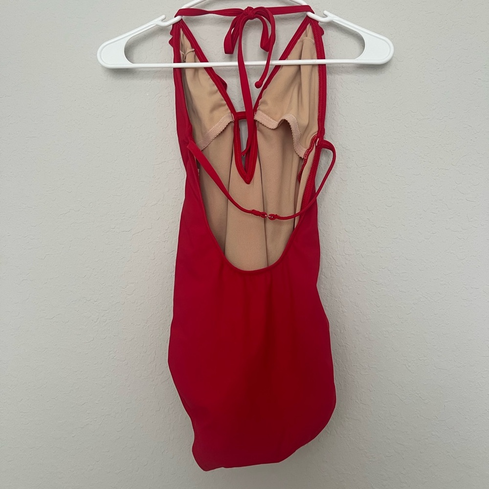 ๐ Red Ruffle Deep V One Piece Swimsuit - Picture 3 of 5